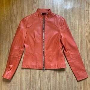 Orange Genuine Leather Moto Jacket